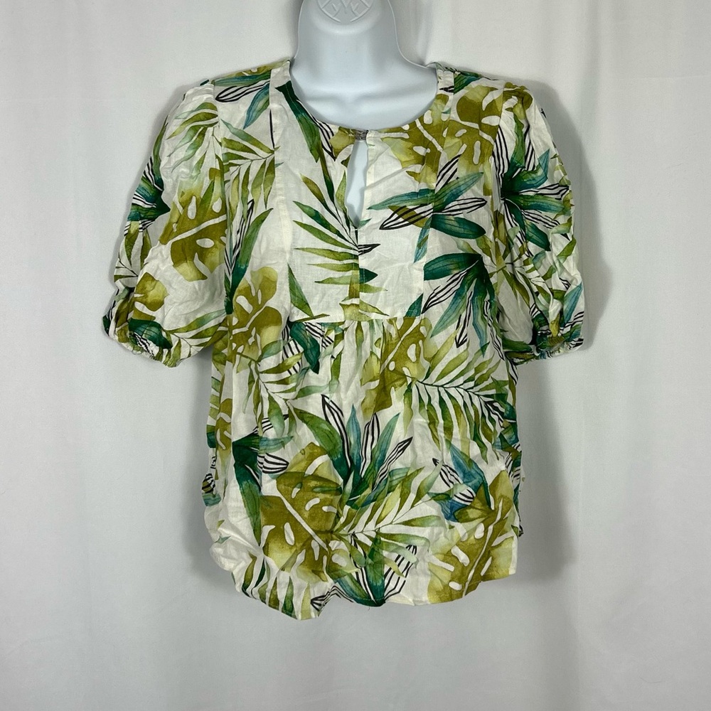 Sigrid Olsen Linen blend Tropical Leaf Print Blouse NWT S - Picture 1 of 12